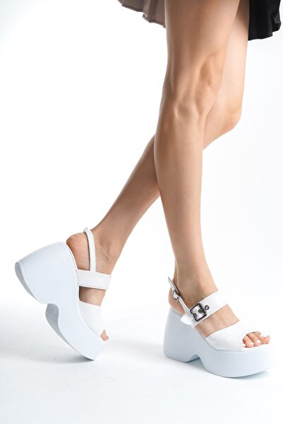Limeo Білі високі підбори з подвійною пряжкою, подвійною стрічкою, відкритим носком, літні жіночі сандалі