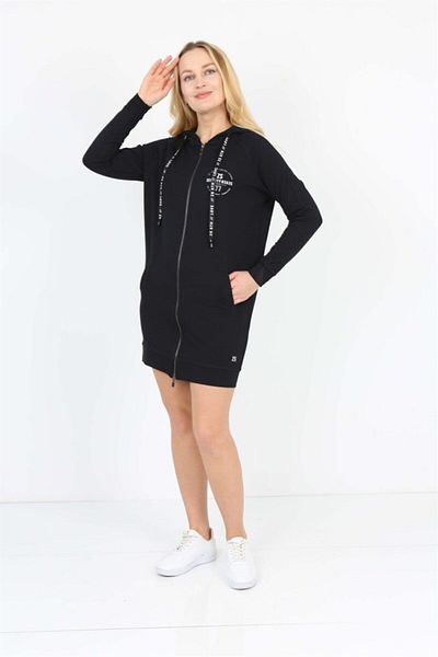 Banadamoda Black Hooded Long Sleeve Tunic with Pockets and Back Print Detail