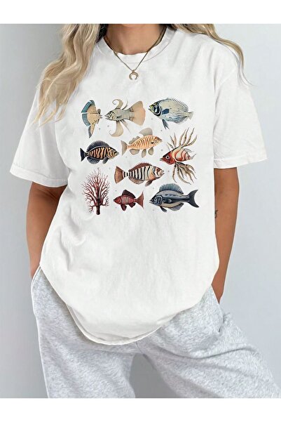 Jose Clothing تي شيرت قطني أبيض كبير الحجم - رقبة دائرية، كم قصير، مطبوع