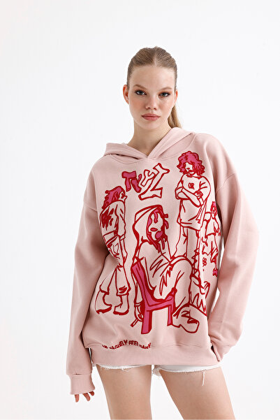 FUWEAR Harajuku Pink Anime Sa deznom Oversize kroj Sa kapuljačom Dukserica