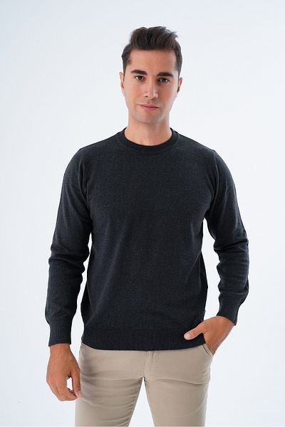 Trist Star Men's Anthracite 100% Cotton Crew Neck Knitwear Sweater Trist-1101
