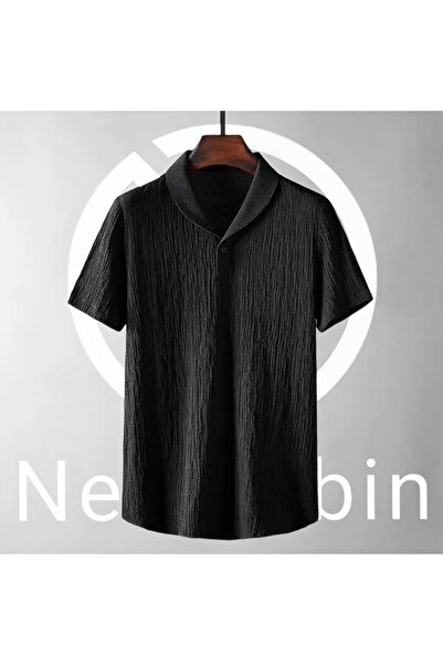 NewCabin Summer Lycra Black T-Shirt and Tracksuit Set - Wrapped Crinkle Fabric, Short Sleeve, 2-Piece Set