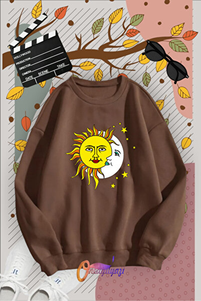 oneagılyazı Sun Moon Štampano okrugla kragna Džemper