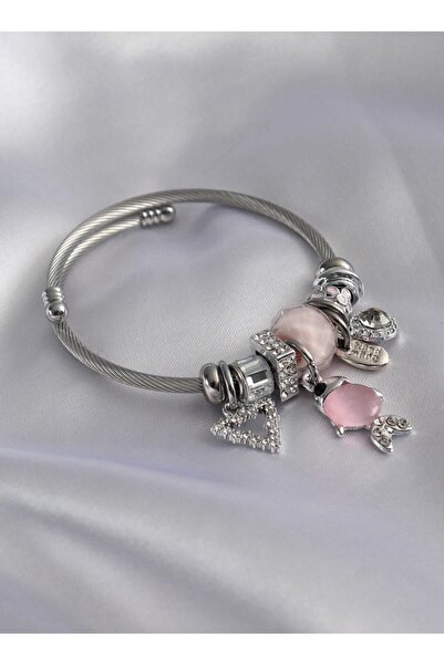 COŞKUN STORE Model Charm Pink Fish Steel Women's Bracelet Coskun Store
