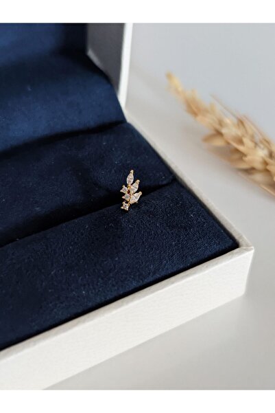 SU PERİSİ TAKI BİJUTERİ Cerrahi Çelik Gold Zirkon Taşlı Yaprak Model Piercing Tragus