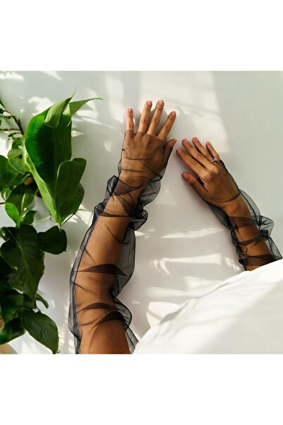 B Bukosh Siyah Transparan Parmaksız Uzun Tül Eldiven