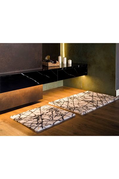 Prizma Marble, Non-Slip, Washable Single Bathroom Rug, Mat| White