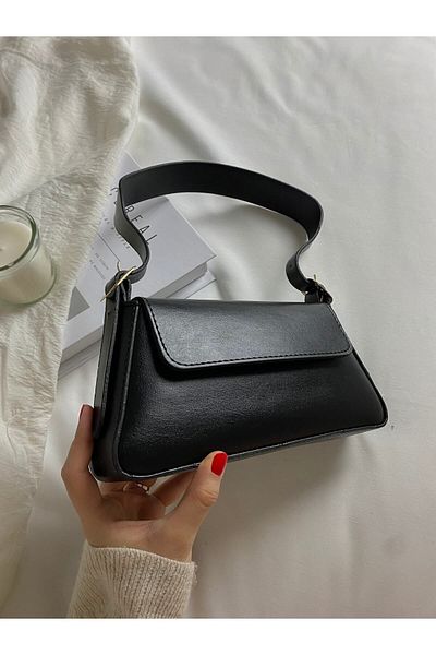 ELFCO Geantă de mână și geantă de umăr cu închidere rapidă, simplă și elegantă, baghetă neagră