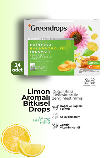Greendrops Bitkisel Drops Boğaz Pastili - Limon Aromalı - Ekinezya, Bal&propo...