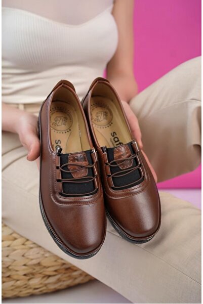 SAFİR Kadın Klasik Rahat Ortopedik Ipli Günlük Kahverengi Ayakkabı Anne Ayakk...