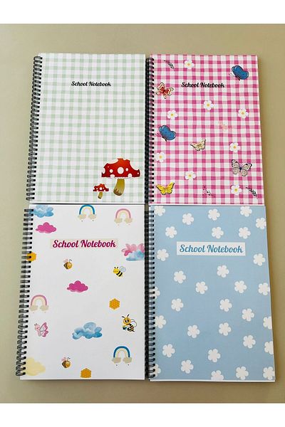 ADA OFİS KIRTASİYE Caiet de școală A4 spiralat - 80 de coli, 2 pătrate și 2 linii, set de 4 (21X29 CM)