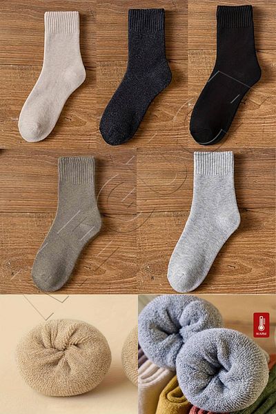 Meguca Socks Унисекс комплект зимни памучни кърпи и чорапи - изключително дебели и абсорбиращи топлината 5 чифта