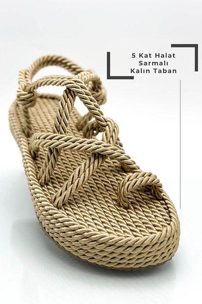 Moda Anna Sandale de damă cu frânghie înfășurate cu cinci straturi Sandale de vară X Nut
