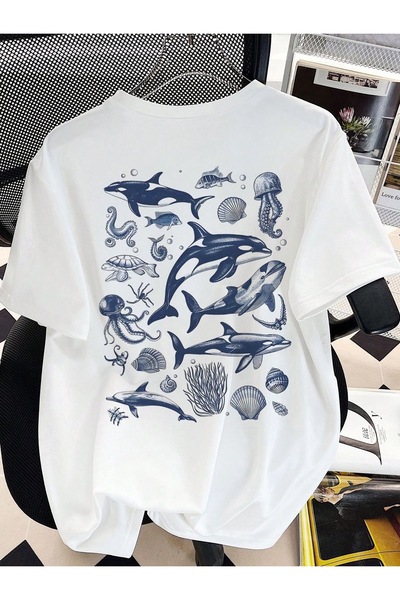 Jose Clothing Tricou alb din bumbac supradimensionat - decolteu, maneca scurta, imprimat