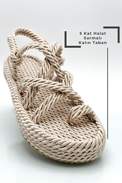 Generic Brand Sandale de damă cu frânghie înfășurată în cinci straturi Sandal...
