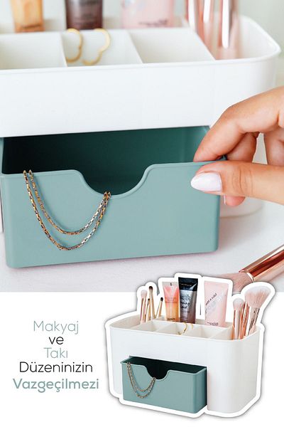 Vienev Organizator de machiaj cu 7 compartimente Mint - Organizator de birou cu sertare