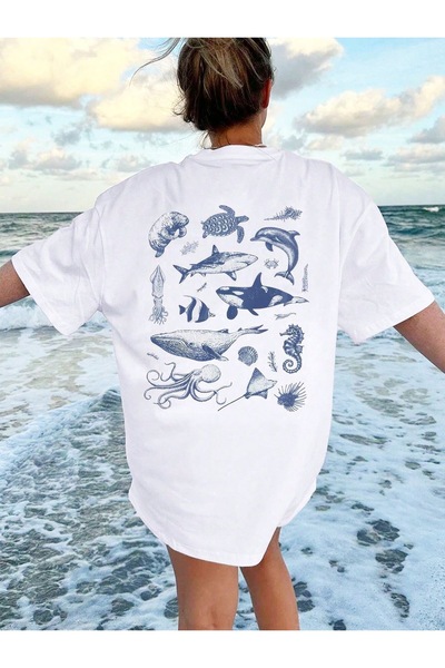 Jose Clothing Tricou alb din bumbac supradimensionat - decolteu, maneca scurta, imprimat