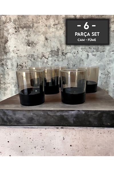 gkzglass home dekor New Year Liberty 6-Piece Smoked Dark Glass Soft Drink Glass Set