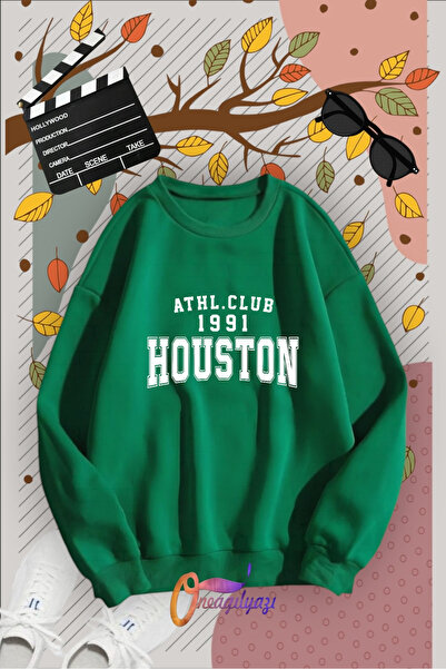 oneagılyazı Houston Printed guler rotund lı Swea tricou