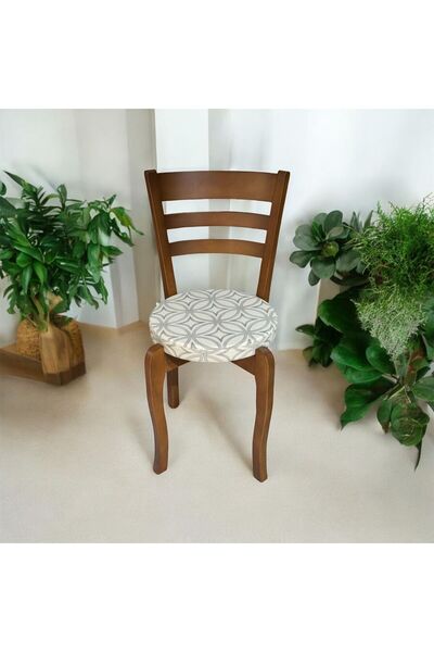 DÜŞLER EV TEKSTİLİ 40 Çap Yuvarlak Bej Desenli Sandalye Minderi