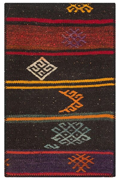 Home GERÇEK EL YAPIMI SİYAH RENGİ KEÇİ KILI YÜNLÜ KİLİM PASPAS