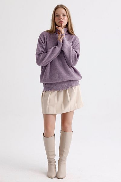 MD trend Turtleneck Ripped Thessaloniki Knit Sweater - Oversize Basic Model