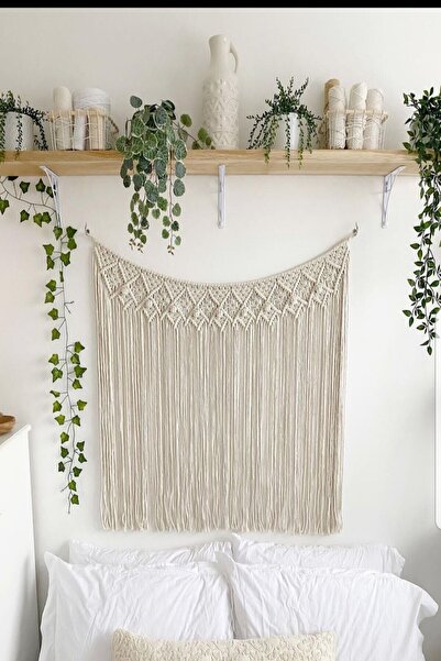 Genel Markalar Ekru Yatak Başı Makrome Duvar Süsü