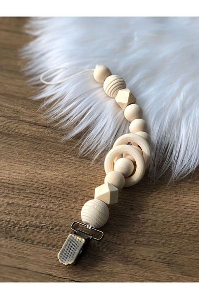 Tarçın Atölye Pacifier Chain - Pacifier Strap - Natural Wooden Pacifier Clip