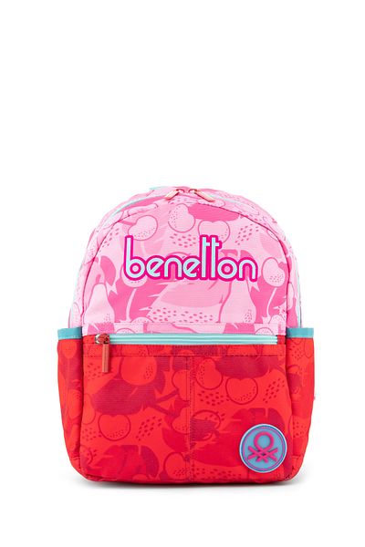 United Colors of Benetton Girl's Red Benetton Kindergarten Bag - Cherry Pattern and Text
