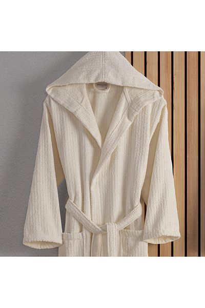 Lorateks Βαμβακερό ριγέ Unisex μπουρνούζι με κουκούλα - Σετ προίκας και ρόμπα