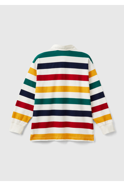 United Colors of Benetton Cămașă cu gât polo pentru băieți - amestec colorat, logo-ul pieptului și model în dungi