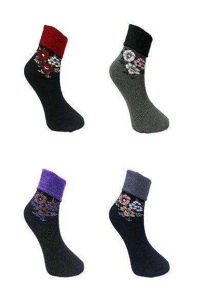 Meguca Socks Дамски зимни екстра меки хавлиени ботуши с флорални мотиви Комплект чорапи 4 чифта