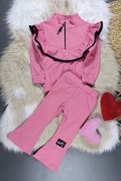 ABİYEKİDS Spanish Leg Collar Detailed Kindergarten Preschool Nursery Pink Children's Set Aby169