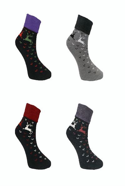 Meguca Socks Дамски зимни ботуши с меки хавлиени шарки на елени Комплект чорапи - 4 чифта