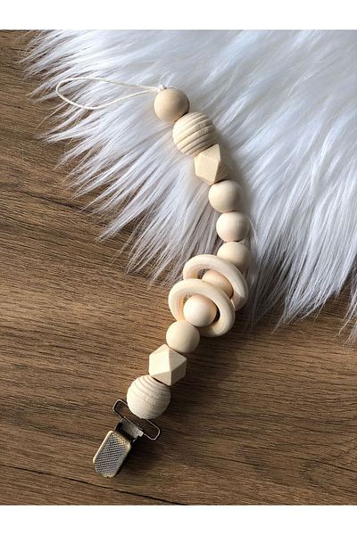 Tarçın Atölye Pacifier Chain - Pacifier Strap - Natural Wooden Pacifier Clip