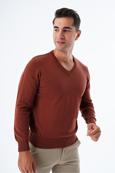 Trist Star Мъжки трикотажен пуловер от 100% памук с V-образно деколте Trıst-1102
