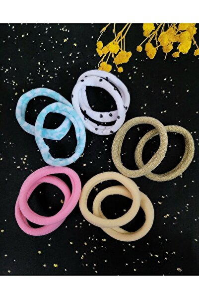 GÜLPEŞE Saç Tokası Lastik Toka 10'Lu Renkli Puantiyeli Simli Karışık