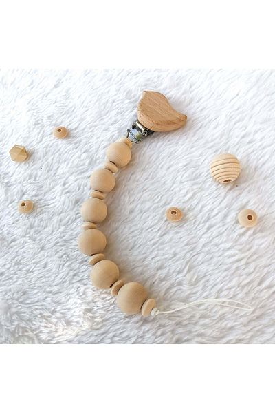 lismo kids Natural Wooden Pacifier Chain with Round Ball - Pacifier Strap Wooden Pacifier Chain Pacifier Holder