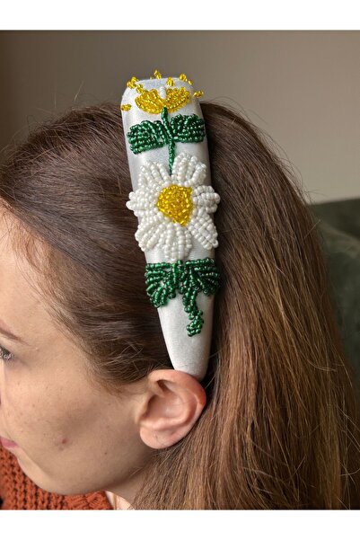 ByMerve فستان سهرة أنيق من الساتان مطرز باللون الأبيض مقاس 6.5 سم - تاج شعر ن...