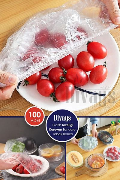 DİVAYS 100 Pieces Practical - Freshness Preserving Pot and Plate Cap| Multi-Purpose Food Cap - Stretch Cap