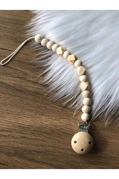 Tarçın Atölye Newborn Pacifier Chain - Pacifier Strap - Natural Wooden Pacifier Chain