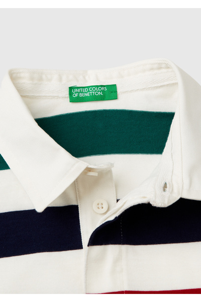 United Colors of Benetton Cămașă cu gât polo pentru băieți - amestec colorat, logo-ul pieptului și model în dungi