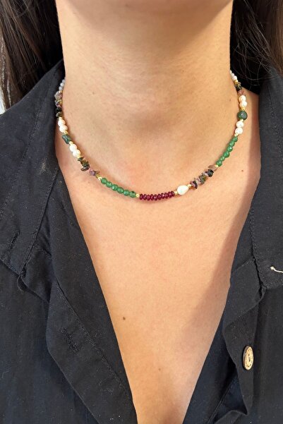 Suerte Accessories Yakut Yeşim Turmalin Doğal Taş Mayorka (Majorika) İnci El ...