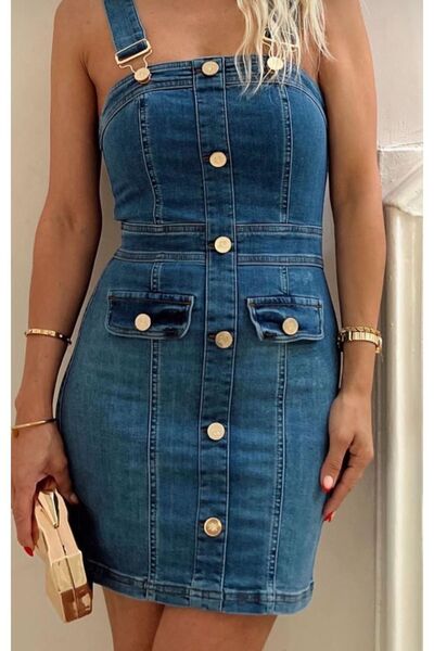 St boutique Denim Gold Düğme Gabardin Salopet