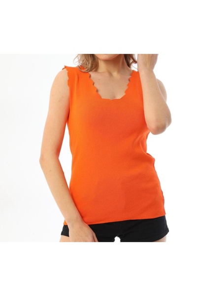 T Guel بلوزة نسائية برتقالية مريحة ذات طية صدر السترة