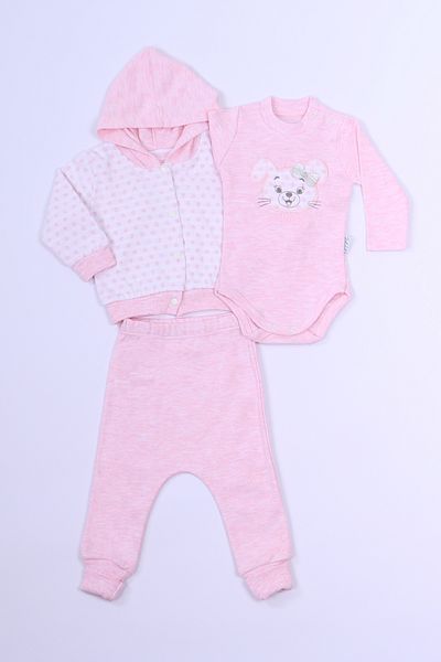 HÇM 3-Piece Hooded Printed Set with Zibin for Baby Girl - B85