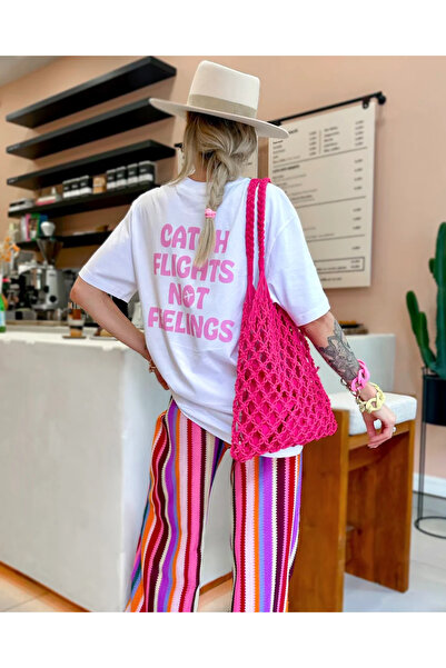 Jose Clothing Бяла памучна тениска с голям размер - с обло деколте, къси ръкави, с принт