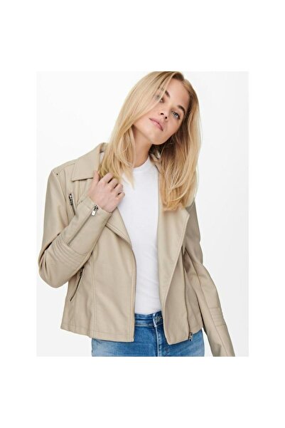 ONLY 15153079 Raft Collar Zippered Sleeve and 4 Pocket Leather Coat