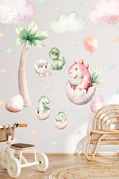 MSticker Милі динозаврики, хмаринки та зірочки Набір наклейок на скляні стіни...