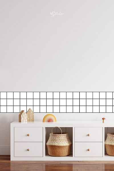 MSticker Autocolant decorativ pentru bordura de perete, folie autocolantă pentru bordura cu model cu zăbrele pătrate, 30x115 cm